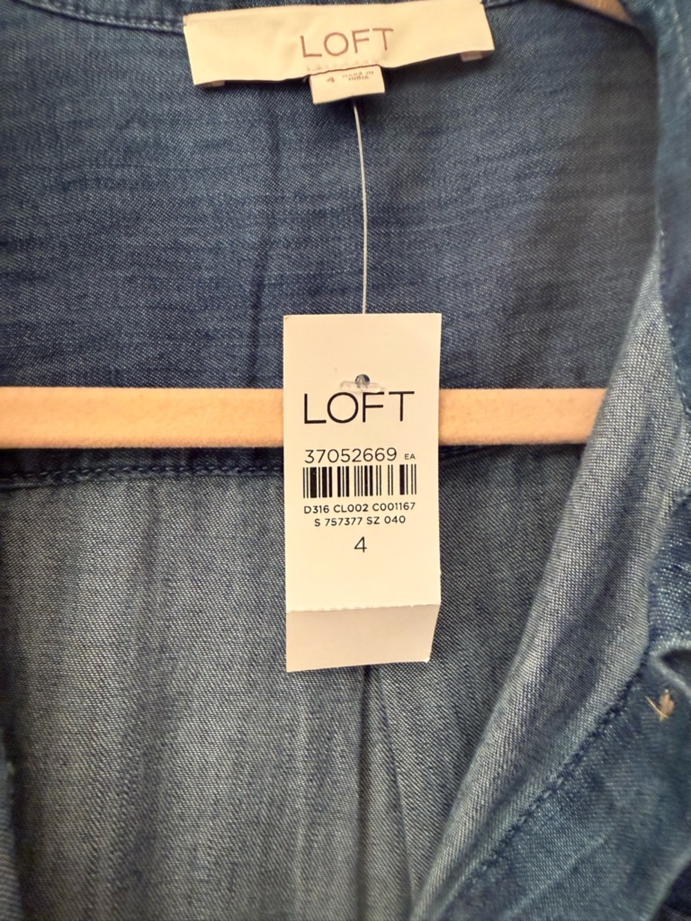LOFT Chambray Button-Front Shirt Dress in Medium Blue - Picture 3 of 4